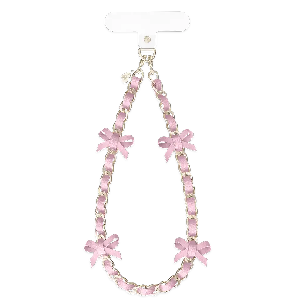Pink Bow Leather Chain Phone Charm